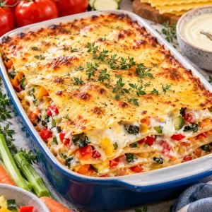 Gemüselasagne mit frischem Gemüse und cremiger Soße