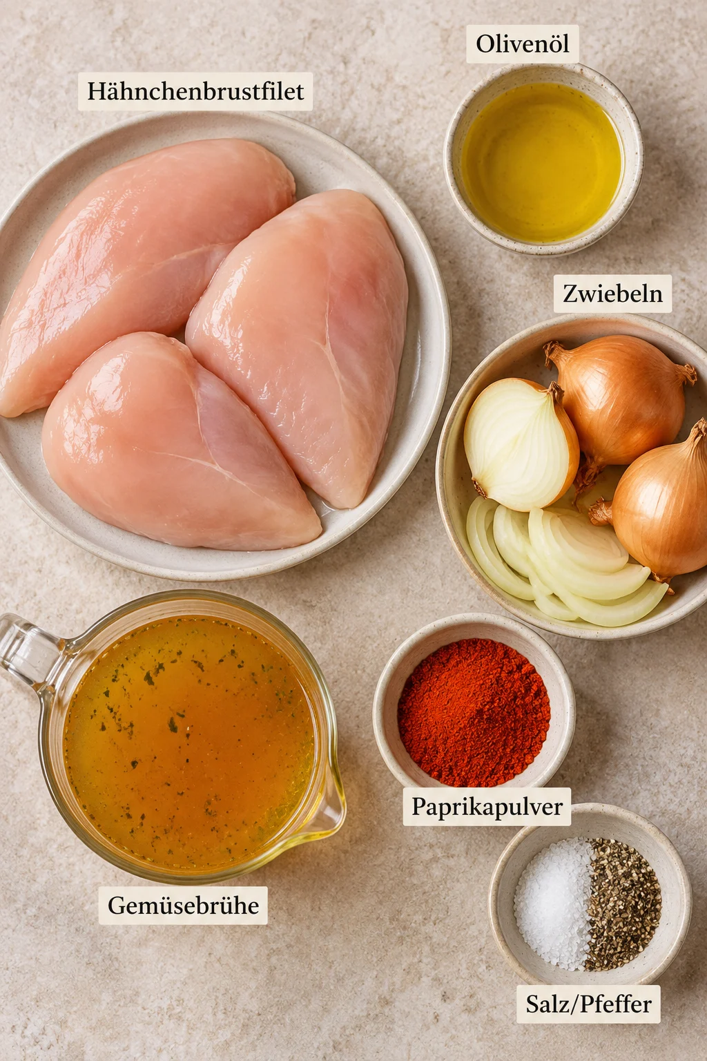Beschriftete Zutaten für Hähnchenbrust aus dem Ofen