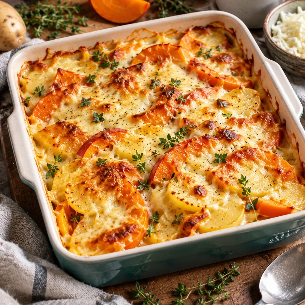 Kürbis-Kartoffel-Auflauf mit Hokkaido und Käse