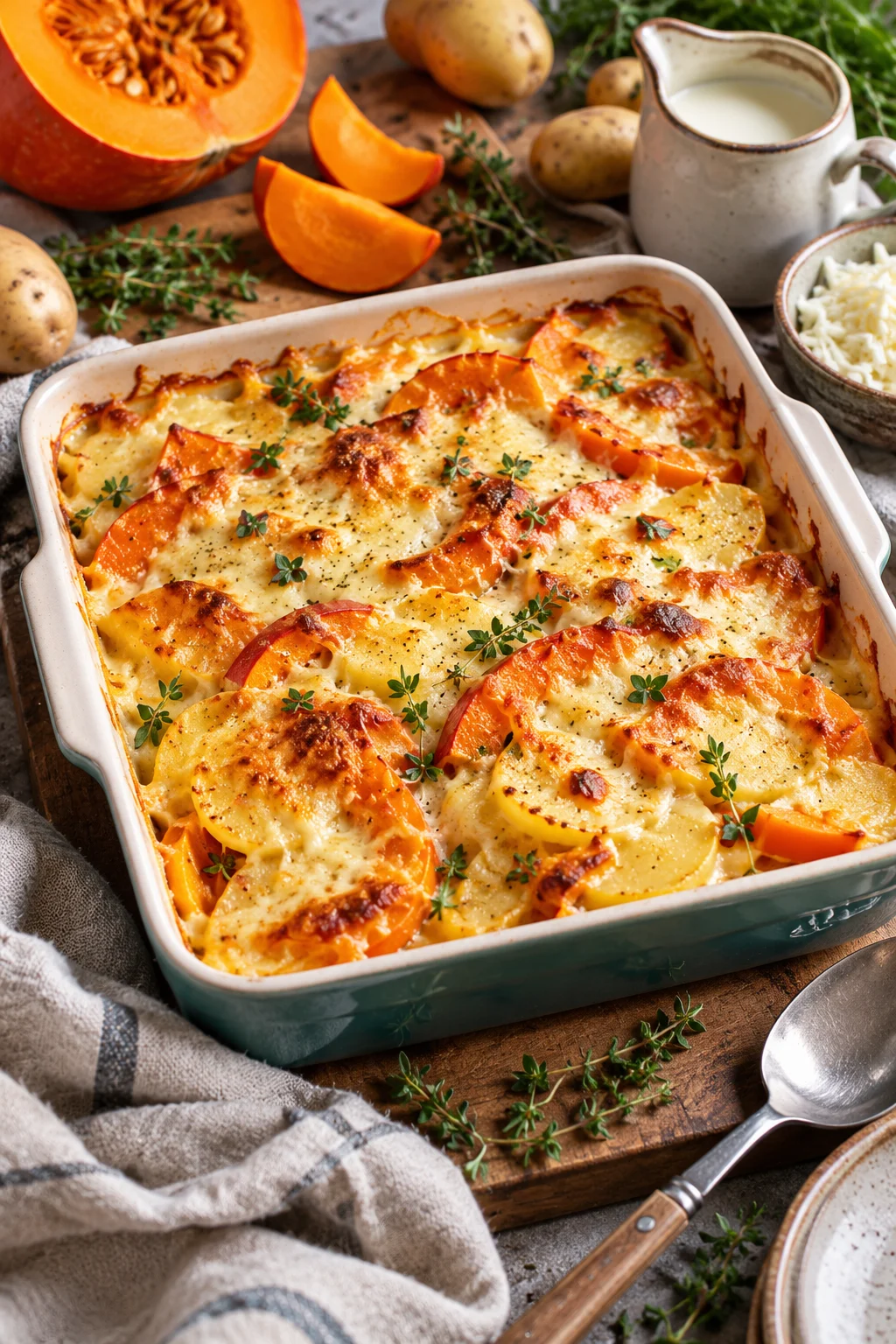 Kürbis-Kartoffel-Auflauf mit Hokkaido und Käse