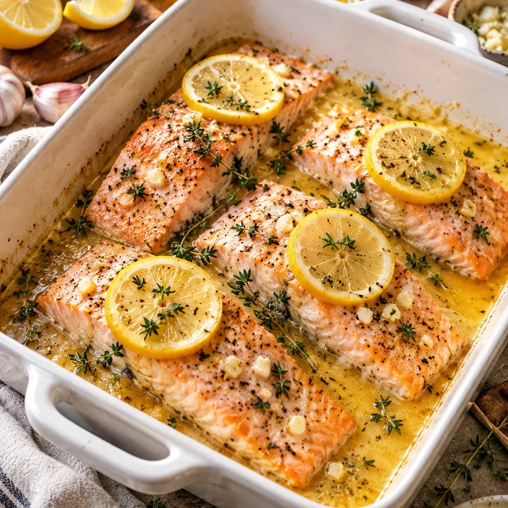 Zarter Lachs im Ofen mit Zitrone und Thymian