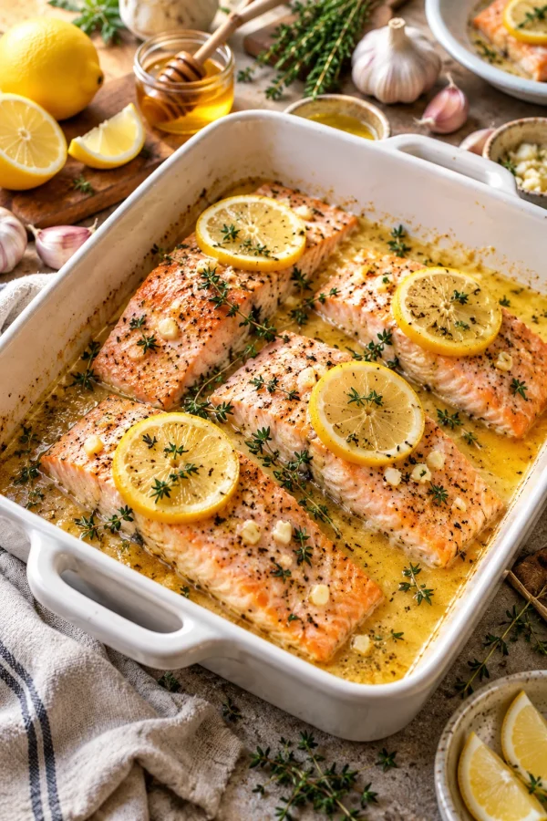 Zarter Lachs im Ofen mit Zitrone und Thymian