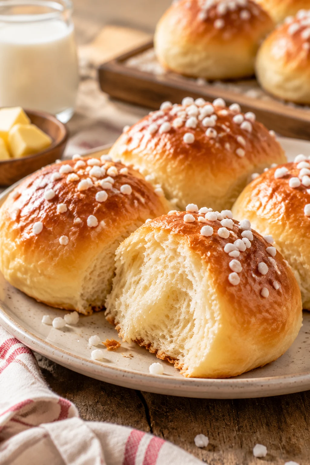Nahaufnahme von Milchbrötchen auf einem Teller