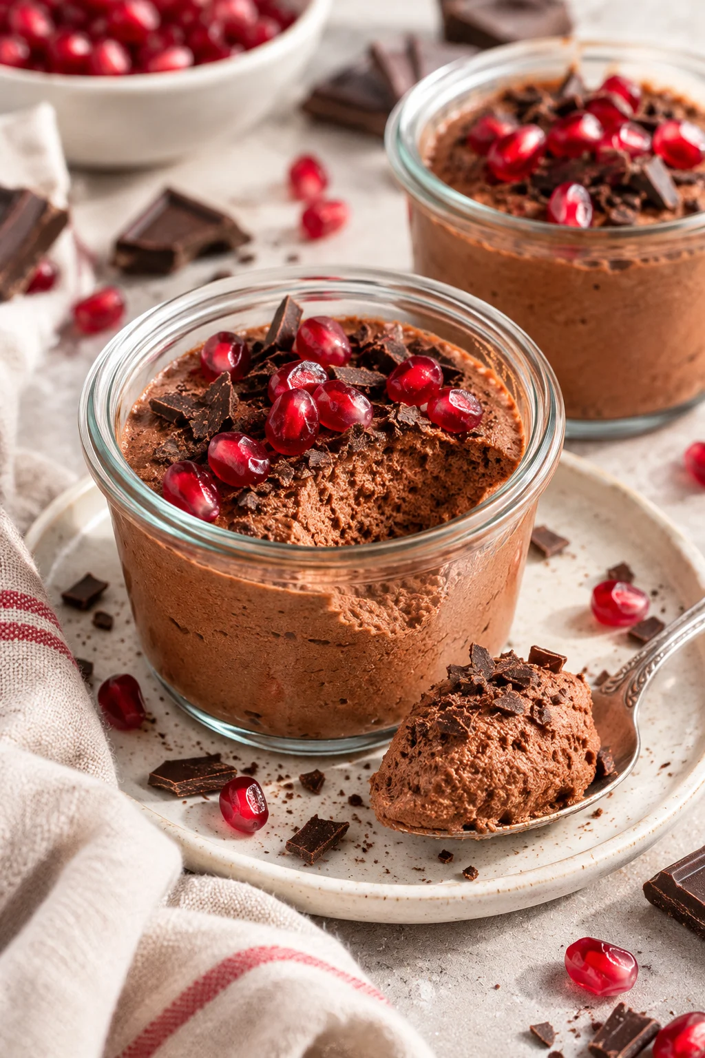 Nahaufnahme von Mousse au Chocolat mit cremiger Textur
