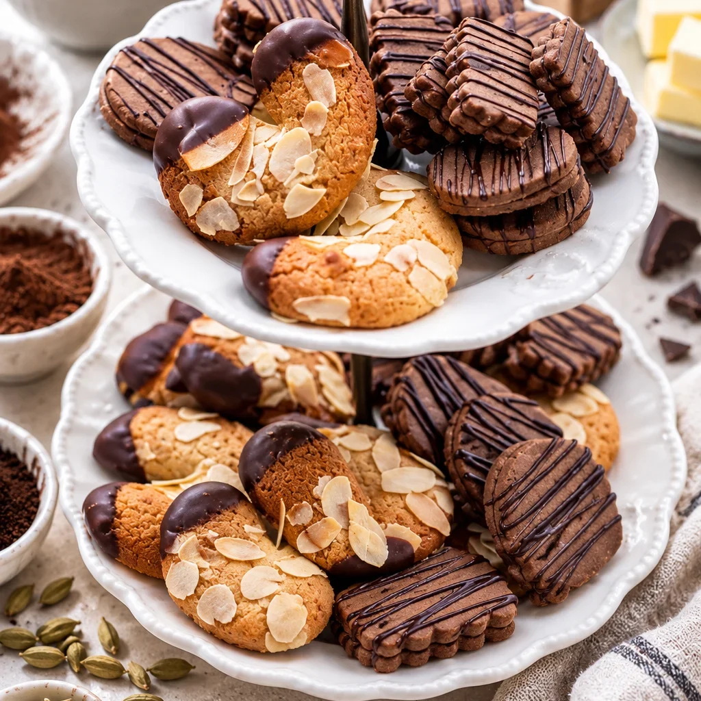 Frisch gebackene Schokoplätzchen mit Espresso-Note auf hellem Untergrund