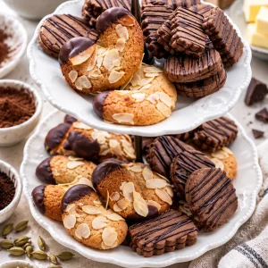 Frisch gebackene Schokoplätzchen mit Espresso-Note auf hellem Untergrund