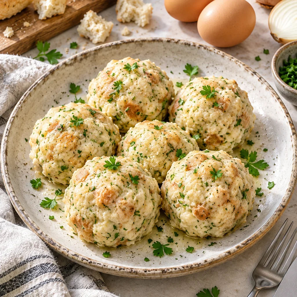 Fluffige Semmelknödel auf einem Teller