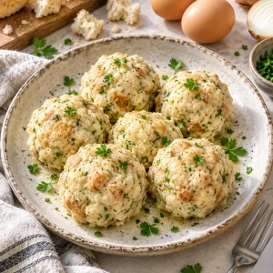 Fluffige Semmelknödel auf einem Teller