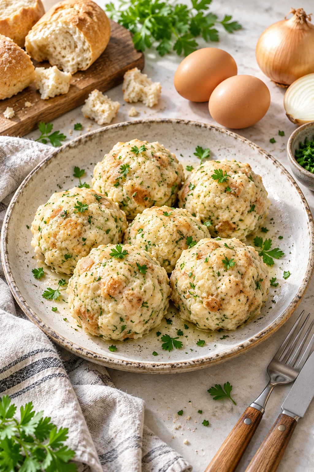 Fluffige Semmelknödel auf einem Teller